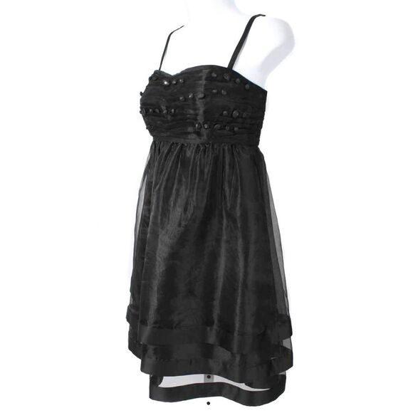 MAX & CLEO Black Mesh Overlay Empire Waist Babydoll Dress Size Women's 6 - Picture 2 of 5